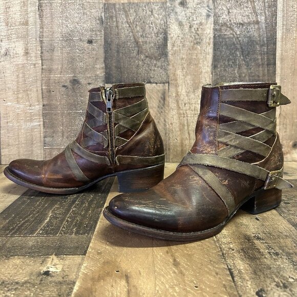Freebird by Steven Sammi Ankle Strappy Brown Boots Booties Womens 8 - Picture 1 of 12